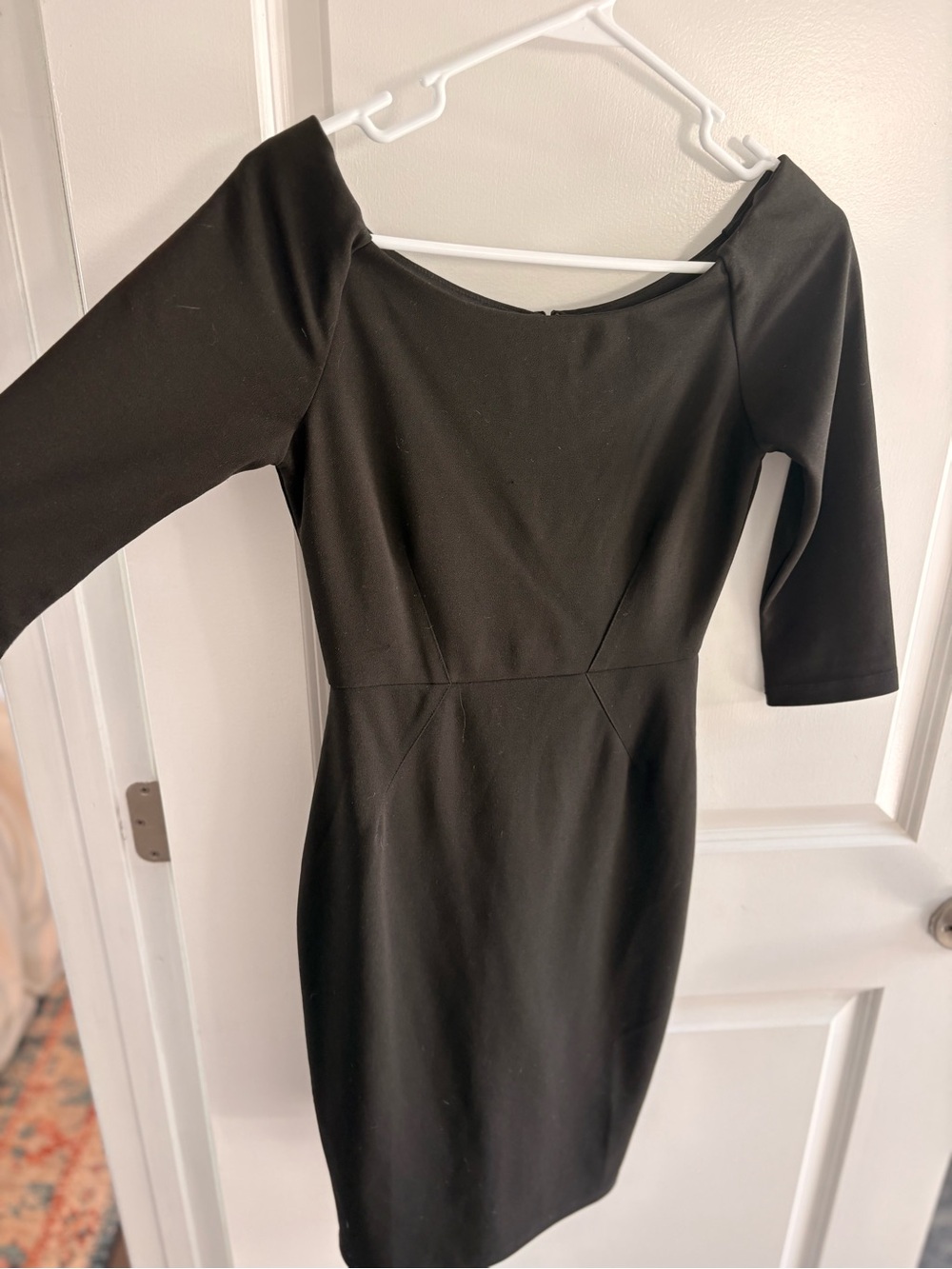 Lulu's Black Dress with Three-Quarter Sleeves - comfy stretch fabric!